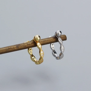 S925 sterling silver geometric screw earrings with pavé crystals in gold and silver finish