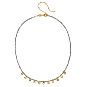Layered beaded stainless steel necklace with grey faceted beads and gold discs