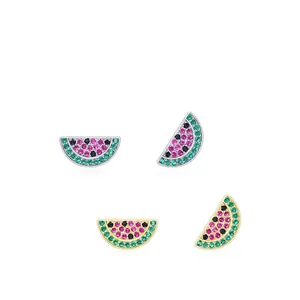 Boucles d'oreilles pastèque en argent S925 avec zircons roses et verts scintillants