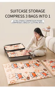 High-capacity vacuum compression storage bag with red panda pattern for clothing
