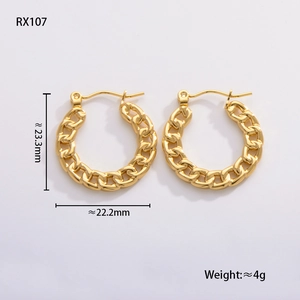 Detailed macro view showing the 23.3mm size and golden chain texture of the round earrings