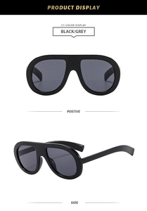 Detailed views of stylish oversized black aviator sunglasses with classic grey lenses