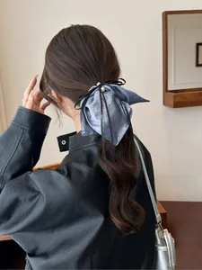 Détail d'un chouchou noeud scintillant avec perle porté en queue de cheval élégante