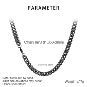 Spécifications de la chaîne Cuban Link 8mm en acier inoxydable noir mat avec dimensions