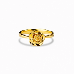 Elegant gold S925 sterling silver rose flower ring for women with minimalist open design