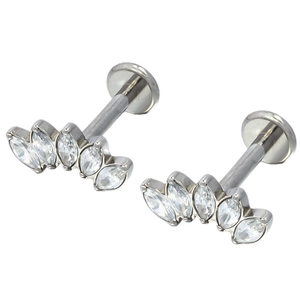 Piercing labret en titane F136 avec zircons blancs marquise en forme d'éventail