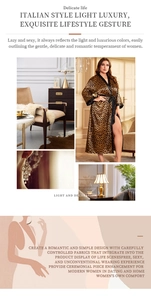 Detail of leopard print satin robe featuring black trim edges and silky fabric texture