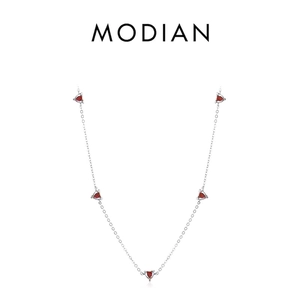 S925 sterling silver necklace featuring five vibrant red heart-shaped zircon stones