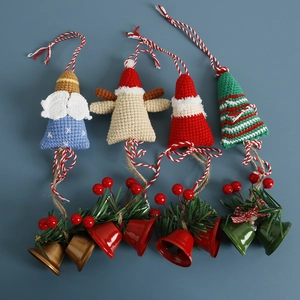Handmade crochet Christmas ornaments set with Santa, elk, tree, and angel hanging charms