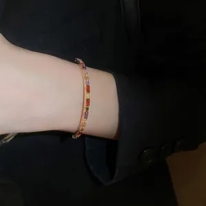 Exquisite gold open cuff bracelet with vibrant multi-colored inlaid zircons for women