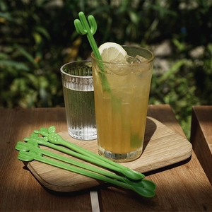 Cactus Swizzle Sticks Plastic Long Handle Stirring Spoons For Coffee Tea Cocktails Reusable Party Drinks Accessory