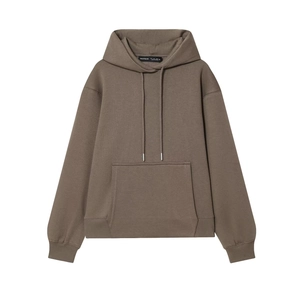 Brown hooded sweatshirt set with drawstring kangaroo pocket in heavy knit fabric