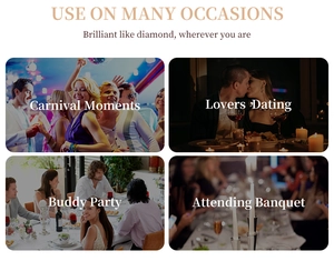 Collage marketing montrant l'huile scintillante pour le corps lors de fêtes et banquets