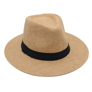 Detailed view of breathable woven straw fedora hat featuring a stylish black ribbon band