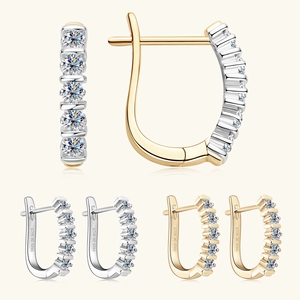 925 Sterling Silver Moissanite Row Earrings For Women Trendy U-Shaped Hoop Earrings Elegant Electroplated Jewelry Gift