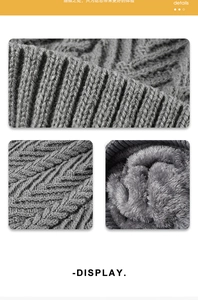 Detail of grey cable knit texture and thick faux fur lining for winter warmth