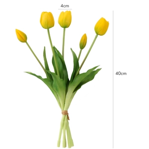 Bunch of 5 yellow artificial tulips with 40cm stems for home and wedding decor
