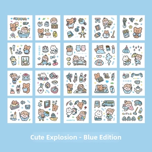 Detailed grid view of 20 cute cartoon animal and girl stickers for journaling decoration