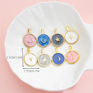 DIY colorful enamel moon and star charms for jewelry making in seashell tray