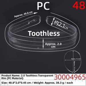 Detailed dimensions of PC material black headband with 48.8cm arc length and 2.1cm width