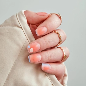 24pcs French Blush Gradient Press On Nails Short Square Fake Nails Pink Heart Pattern Daily Decorative Manicure For Women