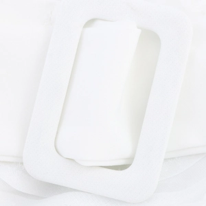 Elegant white fabric-covered rectangular belt buckle for sleeveless shirt dresses