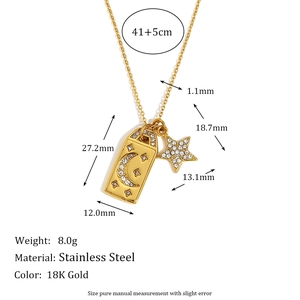 18K gold plated stainless steel necklace with celestial moon and star pendants
