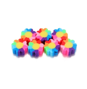 Detail of colorful polymer clay flower beads for DIY jewelry making and bracelets