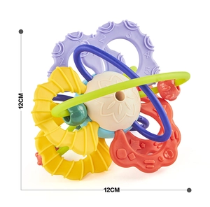 Close-up of baby Manhattan ball toy with 12cm flexible multi-colored textured loops