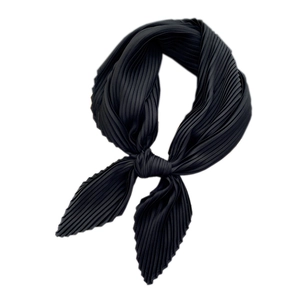 Elegant black pleated square silk scarf for women with fine accordion folds