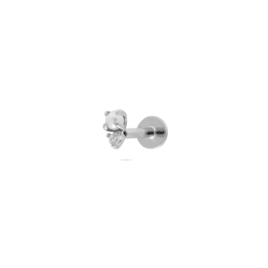 Macro shot of S925 sterling silver stud earring with white pearl and clear cubic zirconia