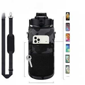 Universal camo water bottle sleeve with adjustable strap and phone pocket dimensions