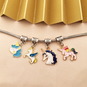 Colorful enamel unicorn alloy charms on a silver chain for DIY jewelry making