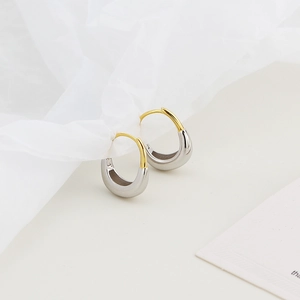 Eleganti orecchini a cerchio a U in argento sterling S925 con finitura bicolore oro e argento