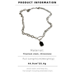 Detail specifications of titanium steel necklace with black rhinestone pendant