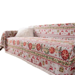 Christmas reindeer jacquard throw blanket with fringe edges for couch sofa