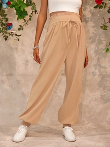 Pantalon de jogging femme taille haute, coupe ample séchage rapide en couleur kaki