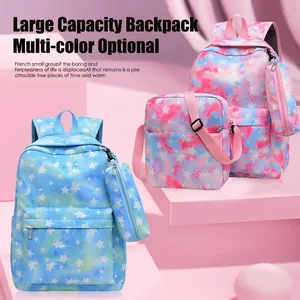 Starry Sky Galaxy Tie Dye Print Backpack Crossbody Bag And Pencil Case Oxford Cloth Large Capacity School Bookbag For Teen Girls