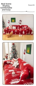Close-up of red Christmas sofa throw blanket with white snowflake knit and fringe detail