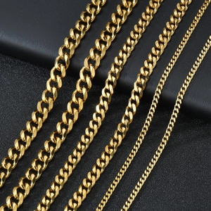Polished gold stainless steel Cuban link necklaces in five different width sizes