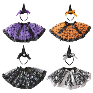 Kids Halloween witch costume sets with tutu skirts and headbands in four colors