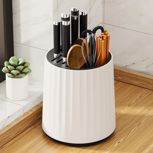 Rotating Knife Holder Kitchen Cutlery Organizer Multifunctional Rotation Storage Rack With Drain Tray Plastic Modern