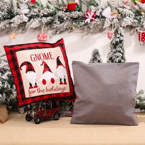 Christmas gnome throw pillow cover with red plaid border and Gnome for the Holidays text