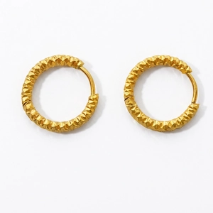 Hammered Texture Hoop Earrings Titanium Steel 18K Gold Plated Water Resistant Minimalist Jewelry For Women