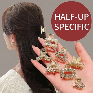 Mini Hair Claw Clips Alloy Rhinestone Faux Artificial Pearl Butterfly Geometric Heart Shapes Elegant Styling For Women Girls