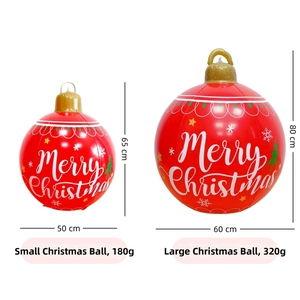 Size comparison for inflatable Christmas balls with Merry Christmas text and LED light