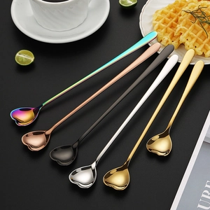 Set of 6 heart-shaped 304 stainless steel spoons in various colors for coffee and tea