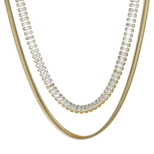 Double Layer Necklace Stainless Steel Cubic Zirconia Snake Chain Minimalist Clavicle Fashion Jewelry For Women
