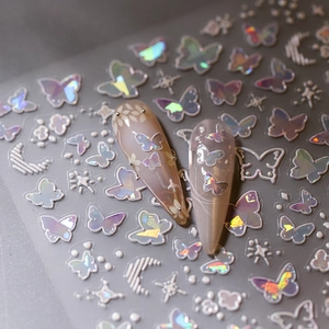 Holographic butterfly nail art stickers with laser moon and stars for DIY manicure
