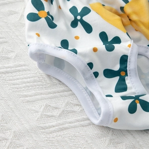 Cute floral pattern pet physiological pants with yellow bows and knitted fabric texture